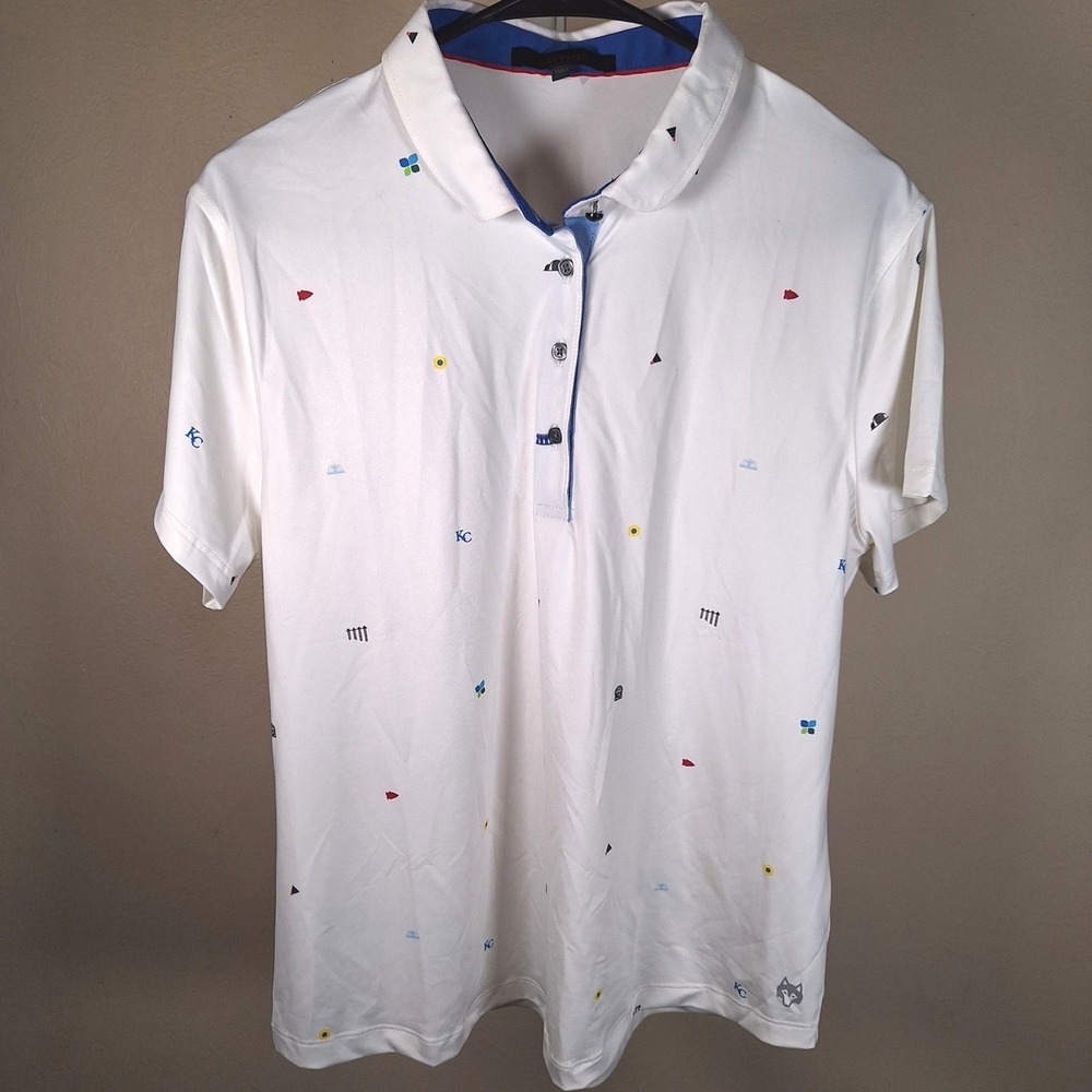Grayson Womens White‎ Golf Polo Shirt Short Sleeve Micro Print XL